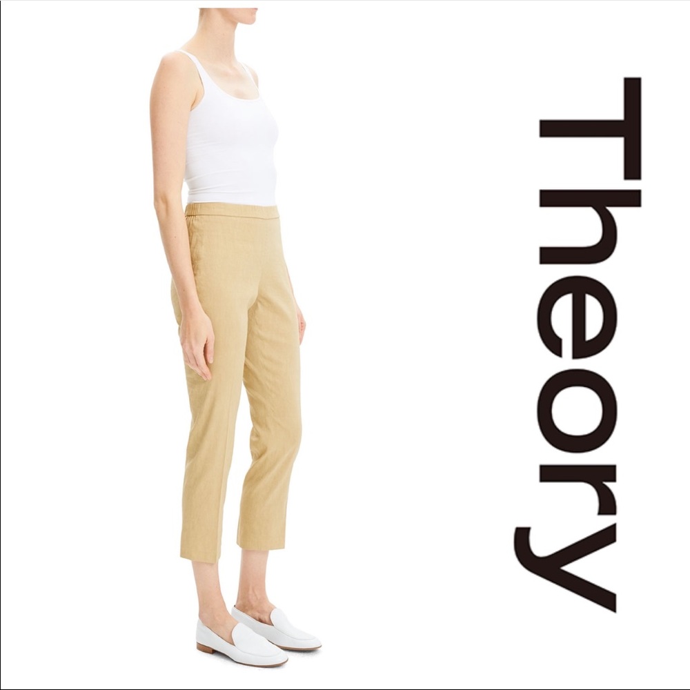 Theory Linen Blend Pull-On Slim Pants - Picture 2 of 9